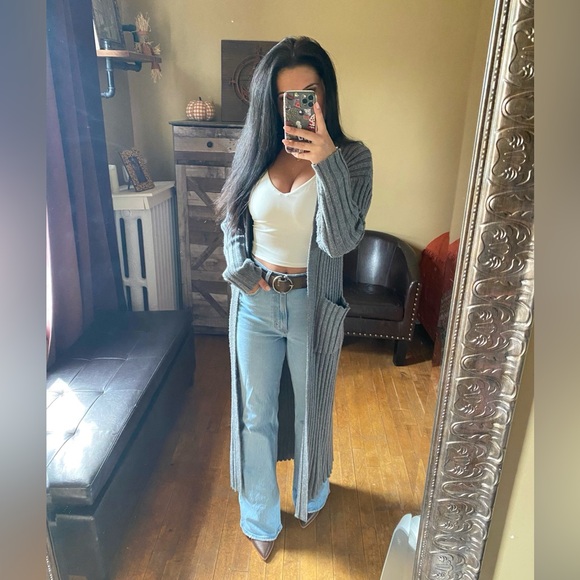 Lovers + Friends Long Gray Ribbed Duster Cardigan Sweater - Picture 3 of 8